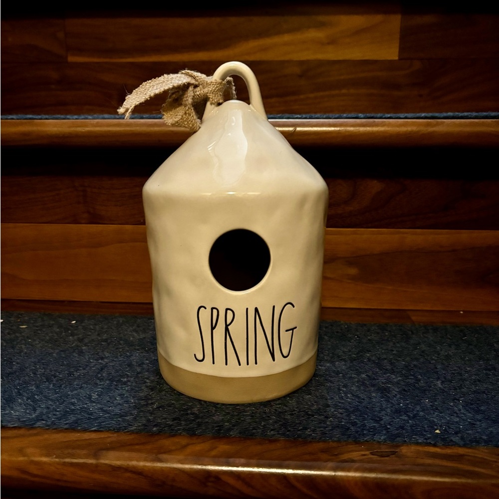 Rae Dunn ceramic spring birdhouse with clay bottom